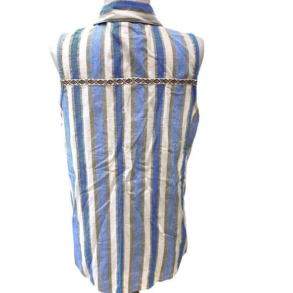 Shyanne blue white kaki stripe pockets buttons collar Indian motif band - Picture 2 of 3